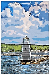 Burlington Breakwater North Light Under Puffy Clouds - Digital P